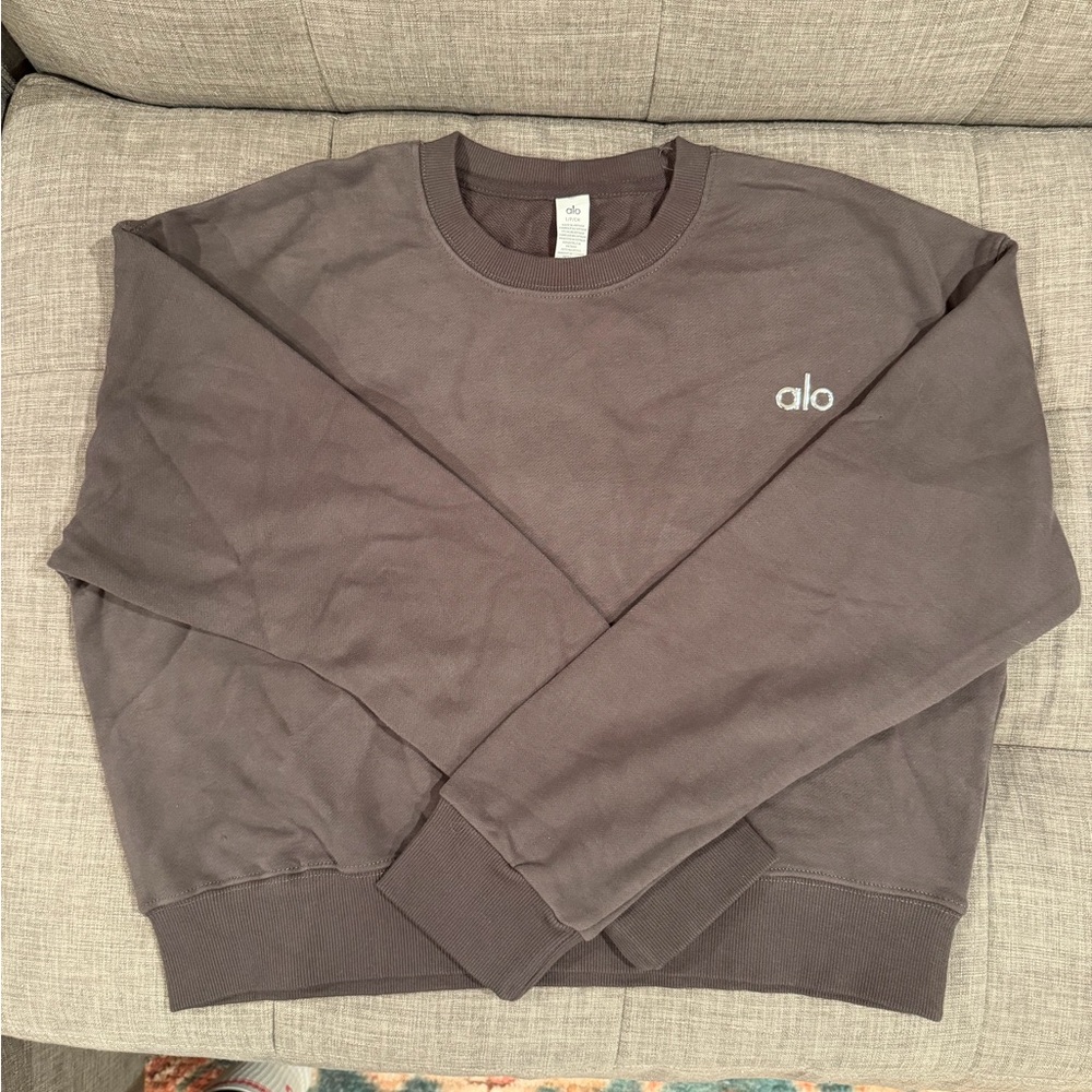 Alo Yoga Women's Cropped Accolade Crewneck Sweatshirt in Espresso - Picture 2 of 4